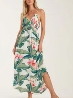 Billabong Floral Spaghetti-Strap Maxi Dress in Green, Blue & Coral